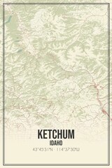 Retro US city map of Ketchum, Idaho. Vintage street map.