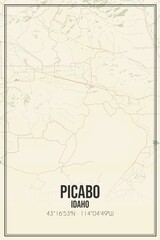Retro US city map of Picabo, Idaho. Vintage street map.