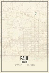 Retro US city map of Paul, Idaho. Vintage street map.