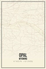 Retro US city map of Opal, Wyoming. Vintage street map.