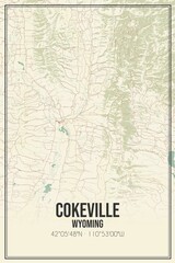 Retro US city map of Cokeville, Wyoming. Vintage street map.