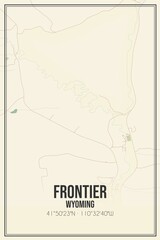 Retro US city map of Frontier, Wyoming. Vintage street map.