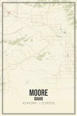 Retro US city map of Moore, Idaho. Vintage street map.