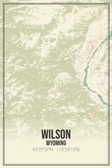 Retro US city map of Wilson, Wyoming. Vintage street map.