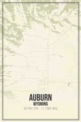 Retro US city map of Auburn, Wyoming. Vintage street map.