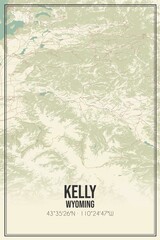 Retro US city map of Kelly, Wyoming. Vintage street map.