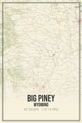 Retro US city map of Big Piney, Wyoming. Vintage street map.