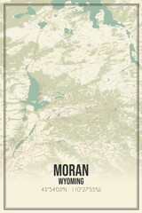 Retro US city map of Moran, Wyoming. Vintage street map.