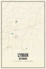 Retro US city map of Lyman, Wyoming. Vintage street map.