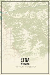 Retro US city map of Etna, Wyoming. Vintage street map.