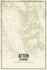 Retro US city map of Afton, Wyoming. Vintage street map.