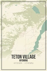 Retro US city map of Teton Village, Wyoming. Vintage street map.