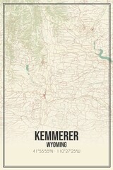 Retro US city map of Kemmerer, Wyoming. Vintage street map.