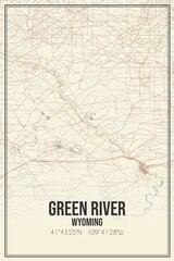 Retro US city map of Green River, Wyoming. Vintage street map.