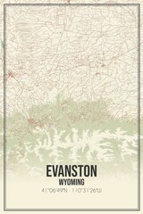 Retro US city map of Evanston, Wyoming. Vintage street map.
