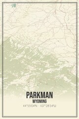 Retro US city map of Parkman, Wyoming. Vintage street map.