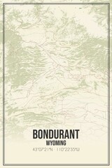 Retro US city map of Bondurant, Wyoming. Vintage street map.