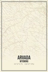 Retro US city map of Arvada, Wyoming. Vintage street map.