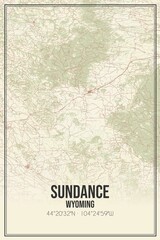 Fototapeta premium Retro US city map of Sundance, Wyoming. Vintage street map.