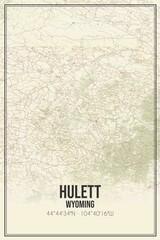 Retro US city map of Hulett, Wyoming. Vintage street map.