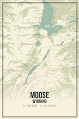 Retro US city map of Moose, Wyoming. Vintage street map.