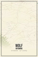 Retro US city map of Wolf, Wyoming. Vintage street map.