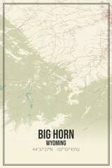 Retro US city map of Big Horn, Wyoming. Vintage street map.