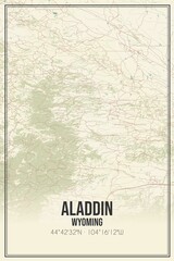 Retro US city map of Aladdin, Wyoming. Vintage street map.