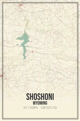 Retro US city map of Shoshoni, Wyoming. Vintage street map.