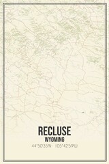 Retro US city map of Recluse, Wyoming. Vintage street map.