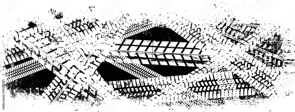 Aufkleber Vector Print Textured Tire Track . Design Element . Car tread silhouette . Mud splash grunge texture. Screen print texture .