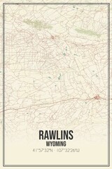 Retro US city map of Rawlins, Wyoming. Vintage street map.