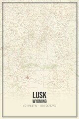 Retro US city map of Lusk, Wyoming. Vintage street map.