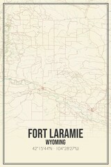 Fototapeta premium Retro US city map of Fort Laramie, Wyoming. Vintage street map.