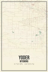 Retro US city map of Yoder, Wyoming. Vintage street map.