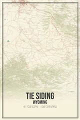Retro US city map of Tie Siding, Wyoming. Vintage street map.