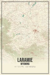 Retro US city map of Laramie, Wyoming. Vintage street map.