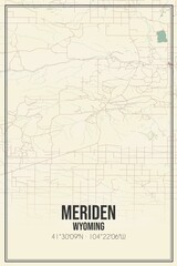 Retro US city map of Meriden, Wyoming. Vintage street map.