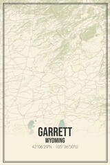 Retro US city map of Garrett, Wyoming. Vintage street map.