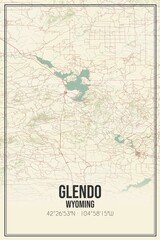 Retro US city map of Glendo, Wyoming. Vintage street map.