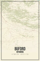 Retro US city map of Buford, Wyoming. Vintage street map.