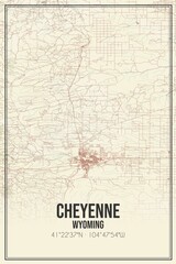 Fototapeta na wymiar Retro US city map of Cheyenne, Wyoming. Vintage street map.
