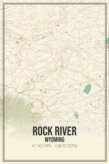 Retro US city map of Rock River, Wyoming. Vintage street map.