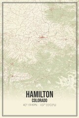 Retro US city map of Hamilton, Colorado. Vintage street map.