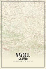 Retro US city map of Maybell, Colorado. Vintage street map.