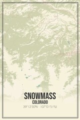 Retro US city map of Snowmass, Colorado. Vintage street map.