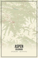 Retro US city map of Aspen, Colorado. Vintage street map.