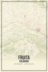 Retro US city map of Fruita, Colorado. Vintage street map.