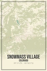 Retro US city map of Snowmass Village, Colorado. Vintage street map.