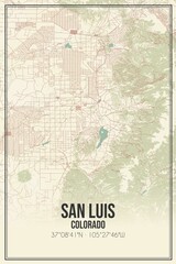 Retro US city map of San Luis, Colorado. Vintage street map.